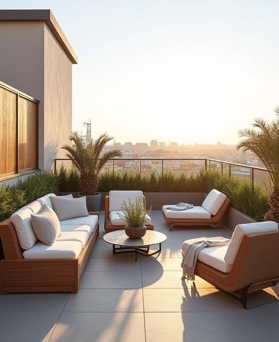 Terraza de un ático en el Eixample con mobiliario de exterior.